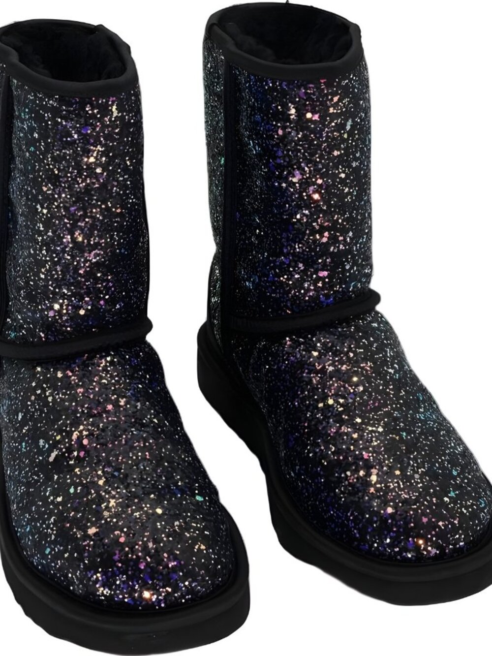 UGG Womens Classic Short Cosmos Boots Black Sparkle Glitter Sz 6M